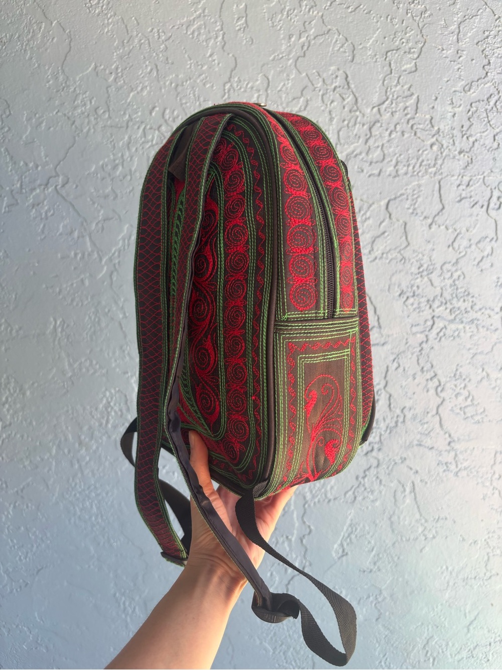 Embroidered Red & Green Mini Backpack - Picture 11 of 12